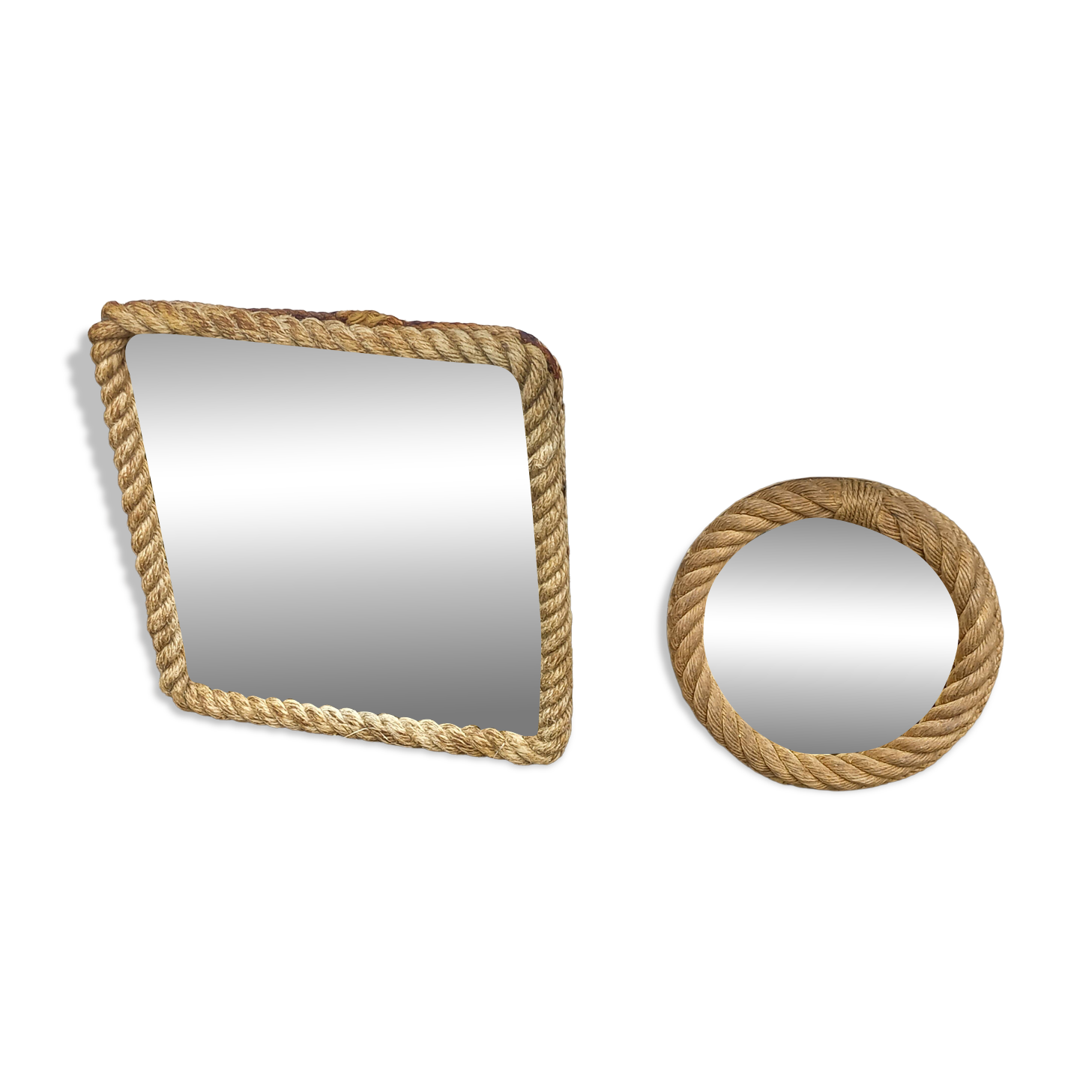 Set of 2 Audoux and Minet mirrors with rope from the 1950s.