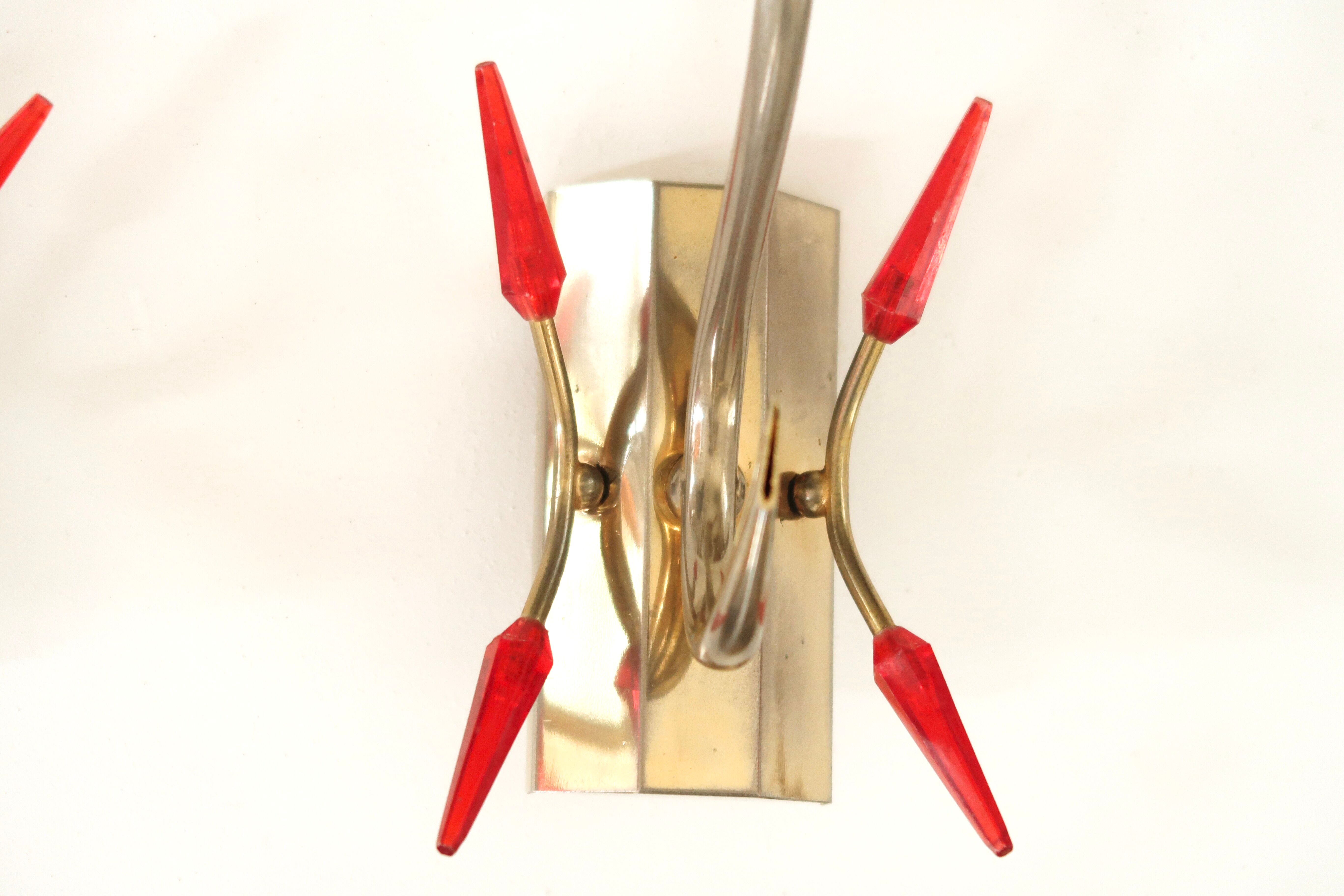 Pair of gold metal and glass sconces, 50s