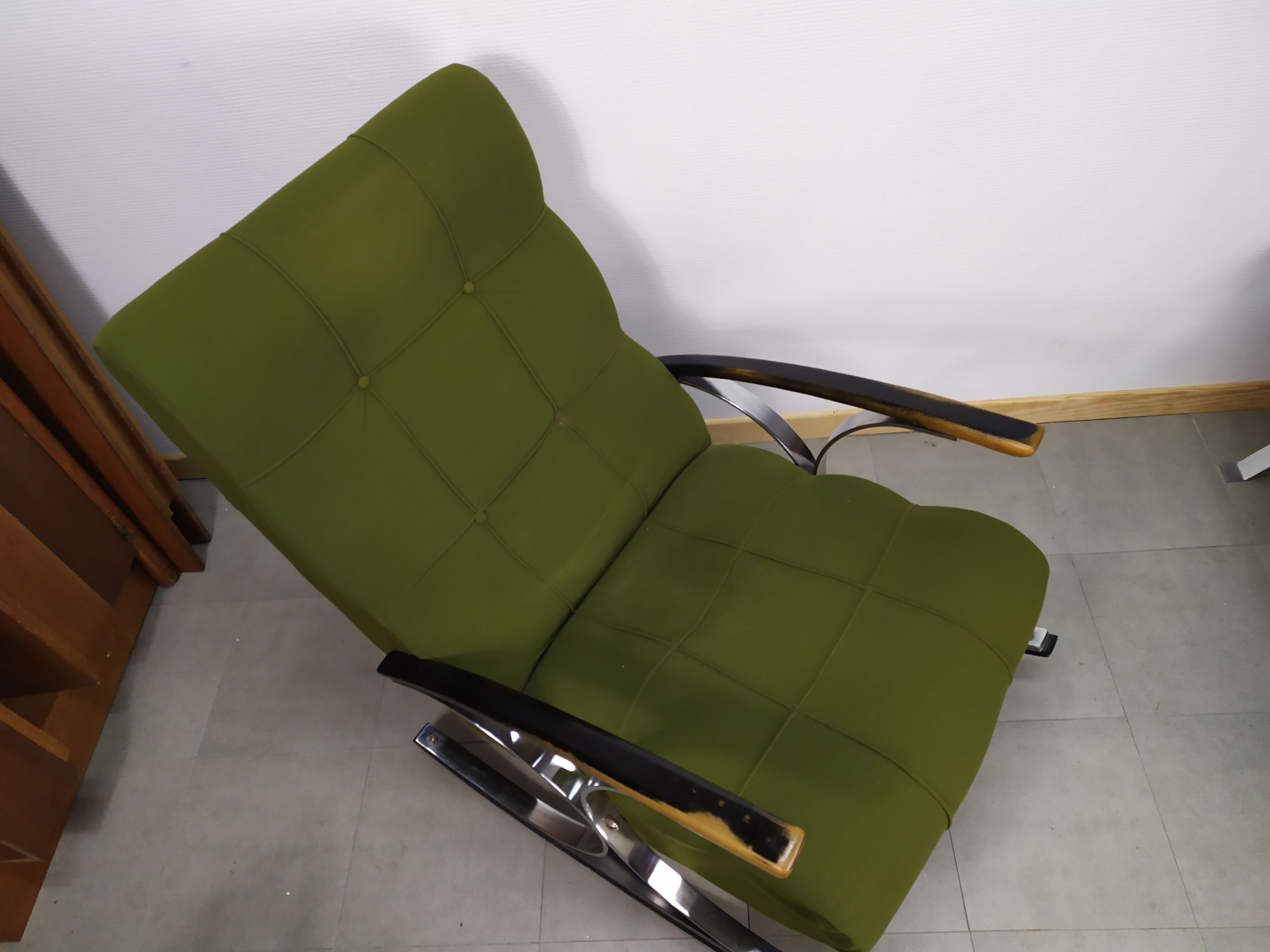 Rocking chair fauteuil a bascule chrome vert - vintage