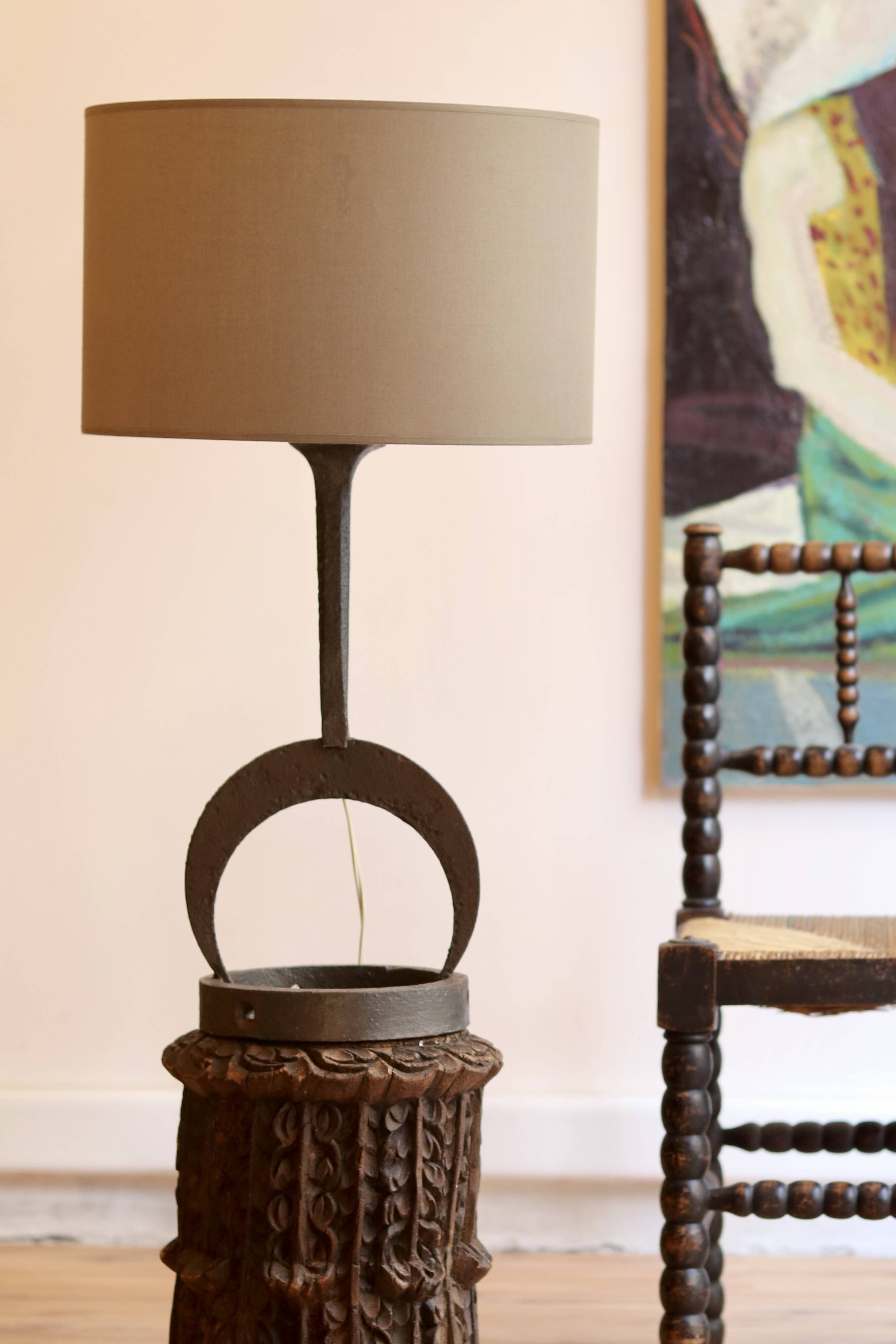 Brutalist style wrought iron lamp base, 1960