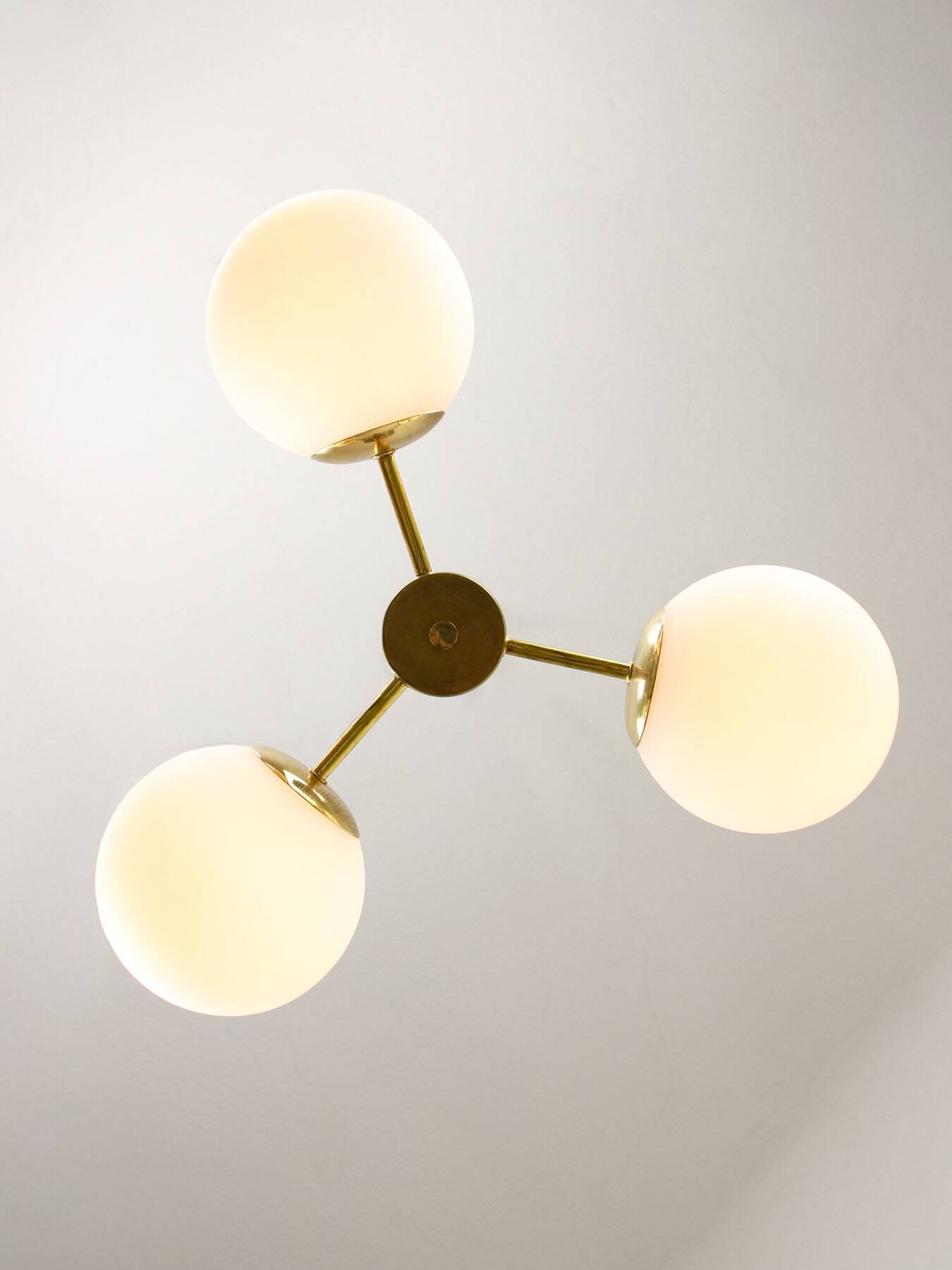Mid-Century Modern Italian Chandelier in Brass and Opaline Glass, 1960s