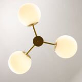 Mid-Century Modern Italian Chandelier in Brass and Opaline Glass, 1960s