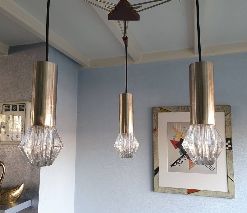 3-lamp suspension design mid century 1970s