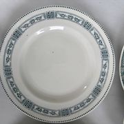 Lot 6 blue and green ironstone plates, antique French earthenware.