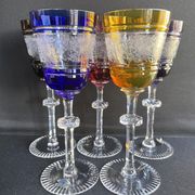 Josephinenhütte - red wine glasses (5) - Art Nouveau - Cut and engraved Crystal Roemer