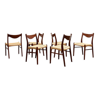 Mid century teak dining chairs by Arne Wahl Iversen, Glyngøre Stolefabrik, Set of 6,Denmark, 1950s