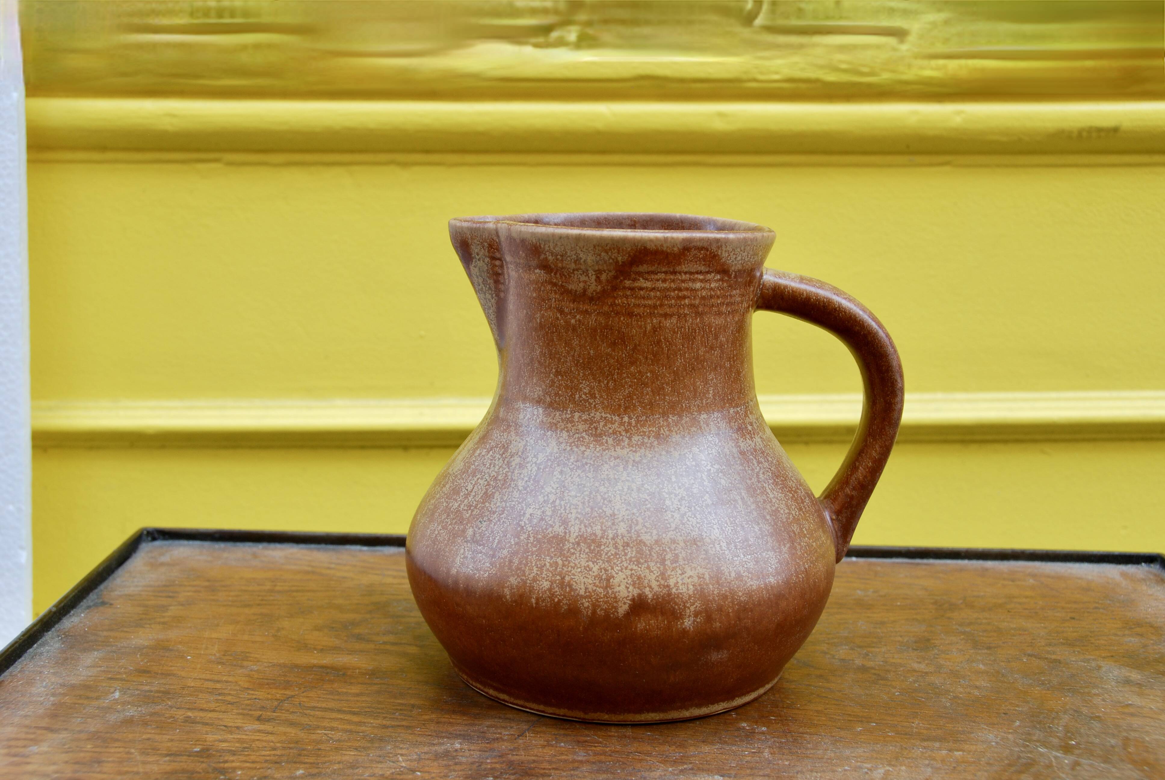 Vintage enamelled stoneware water jug pitcher 1 liter