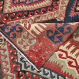 Kilim Ancien Fait Main en Laine Rouge et Bleu,Tapis Plat Vintage,165x231 Cm