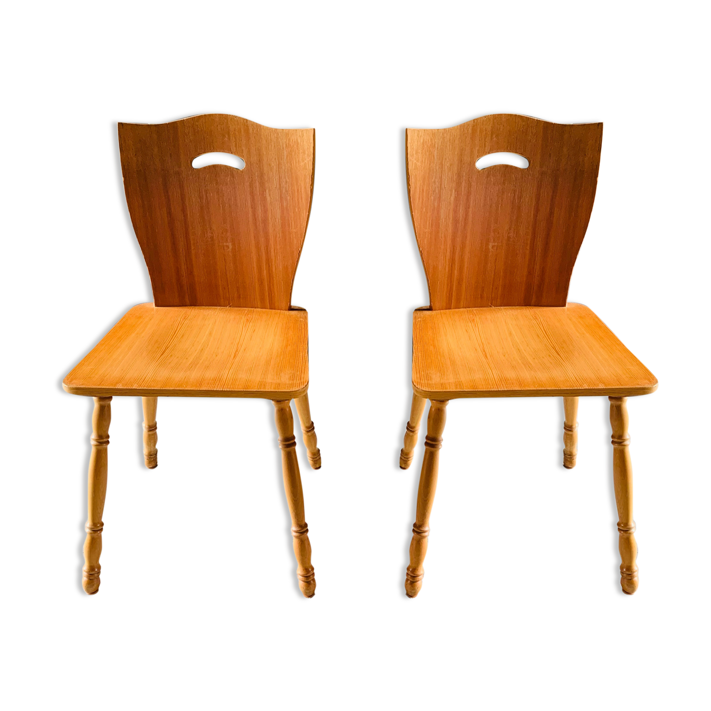 Paire de chaise bois blond  - 1960's