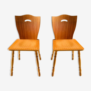 Pair of blond wooden chairs - 1960's