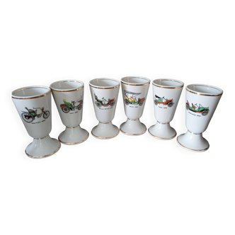 6 Mazagrans Limoges porcelain, vintage car decor