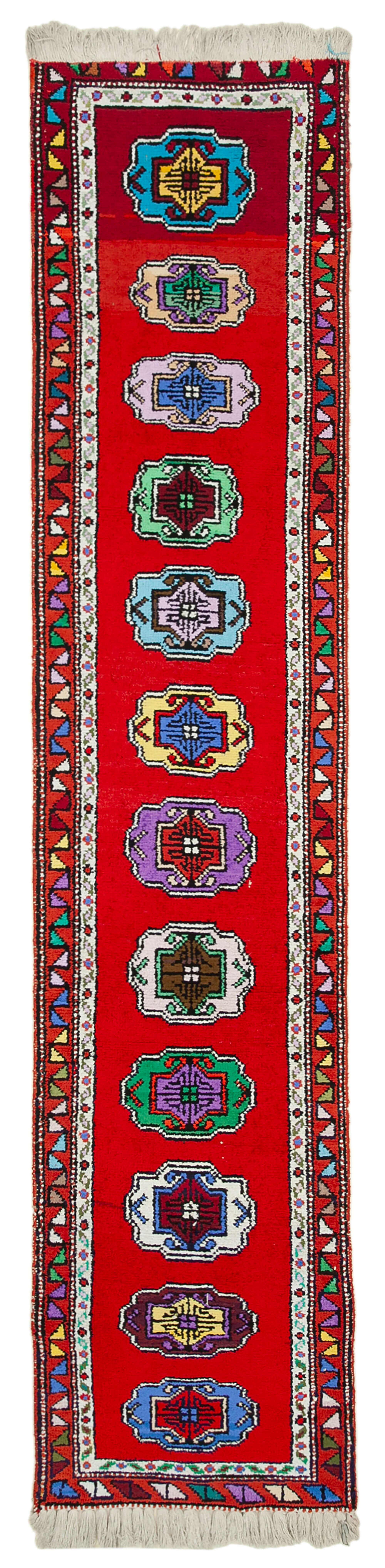 Handwoven Distressed Anatolian Red Runner Carpet 80 cm x 371 cm