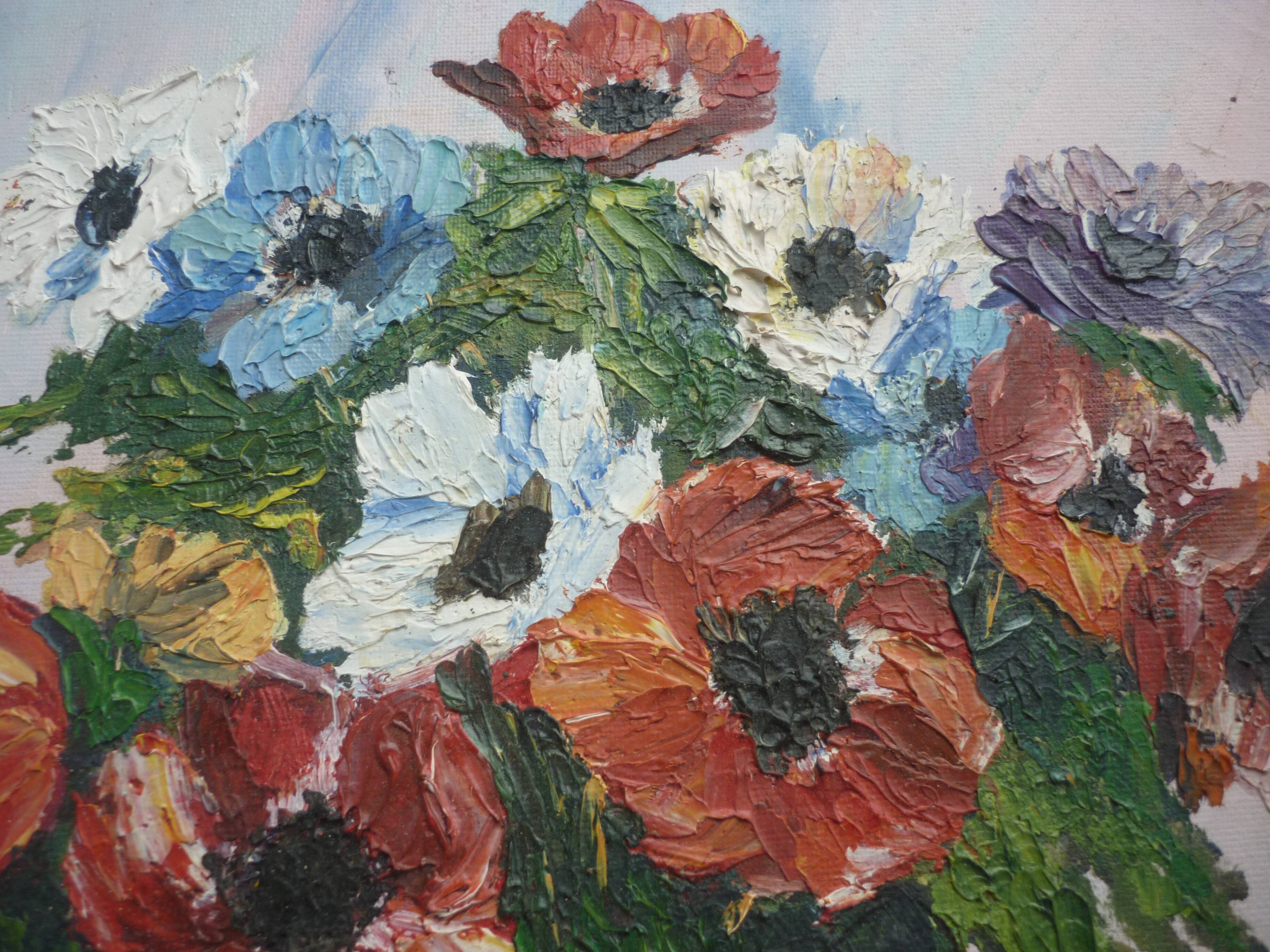 Tableau peinture bouquet de fleurs signé J Lauga