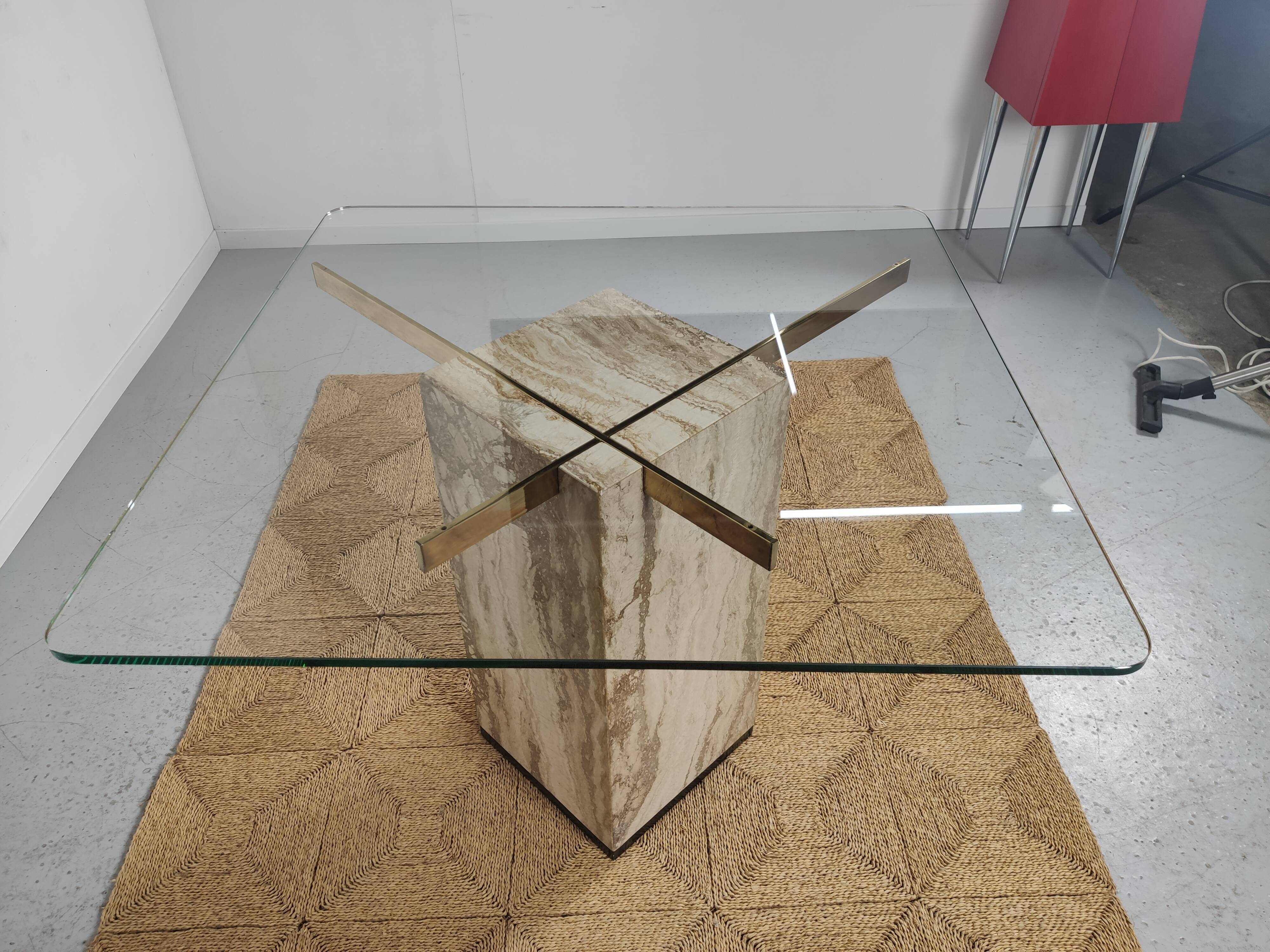 Marble and glass dining table, 80s