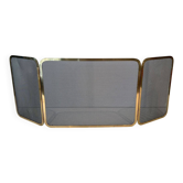 Three-Panel Folding Fire Screen in Polished Brass and Steel Mesh