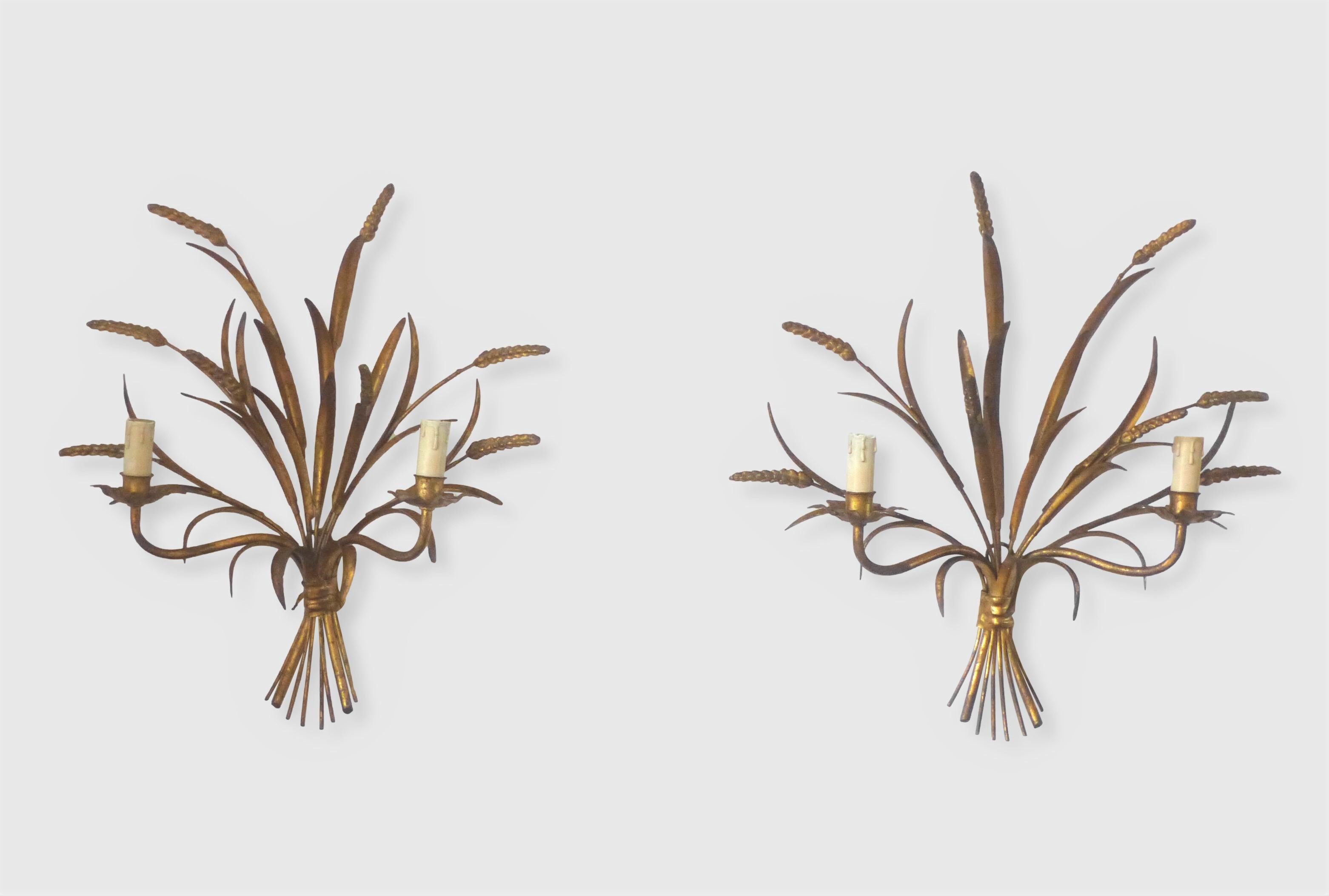 Pair of wall lamps sheaves of golden wheat