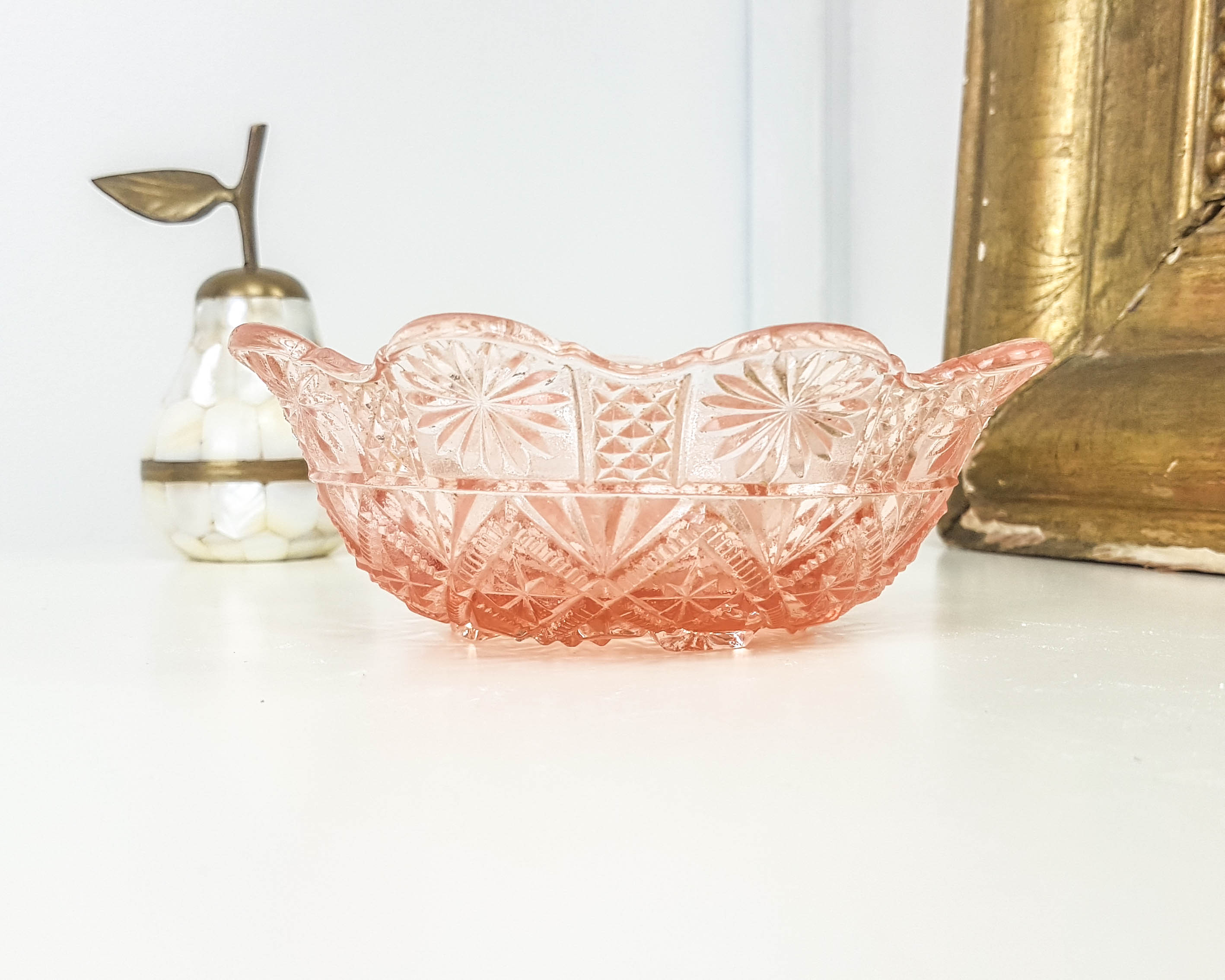 Vintage pink moulded glass bowl