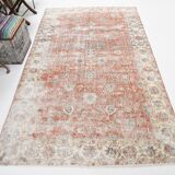 Tapis turc vintage shabby chic rouge pâle et bleu 5x9, 151x259 cm SK5619