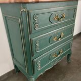 Solid wood chest of drawers restyled with patinated pine forest green