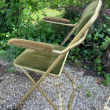 Set of 4 vintage folding armchairs in green velvet