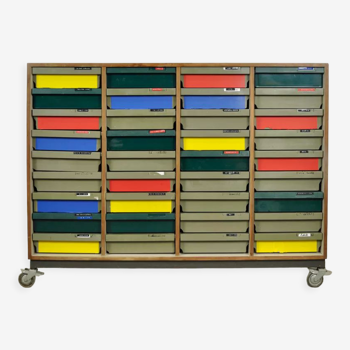 Dutch schoolcabinet with coloured drawers, 1970s