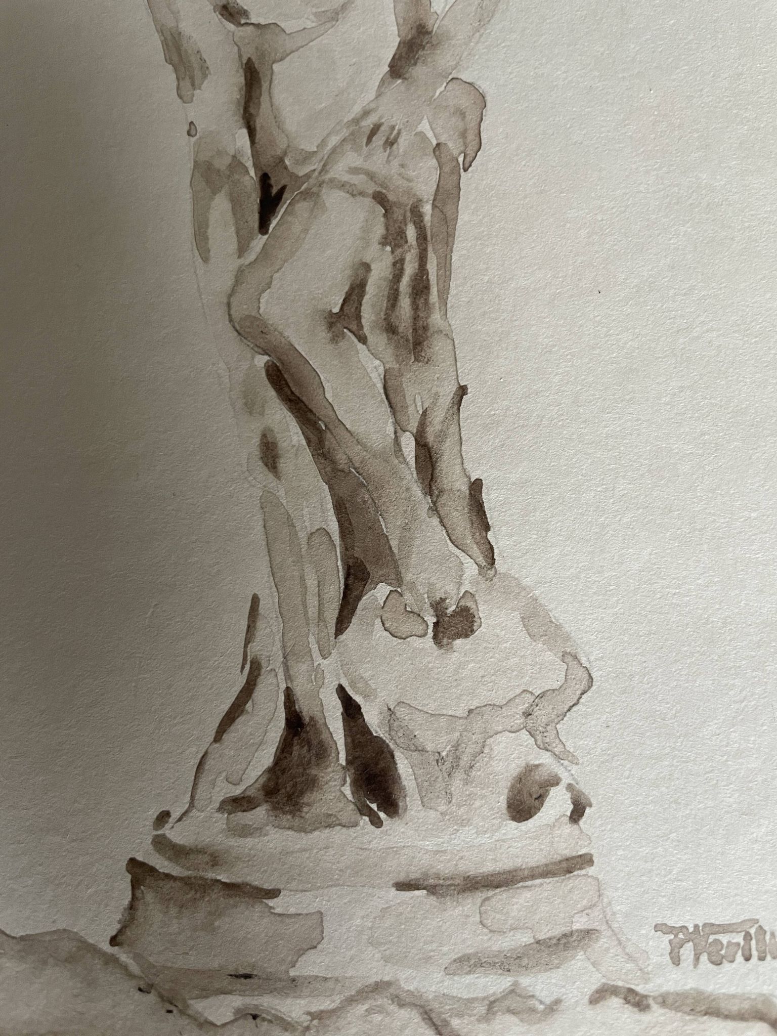 Signed painting monochrome watercolor study drawing statue museum classic "coming out of the bath"