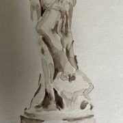 Signed painting monochrome watercolor study drawing statue museum classic "coming out of the bath"
