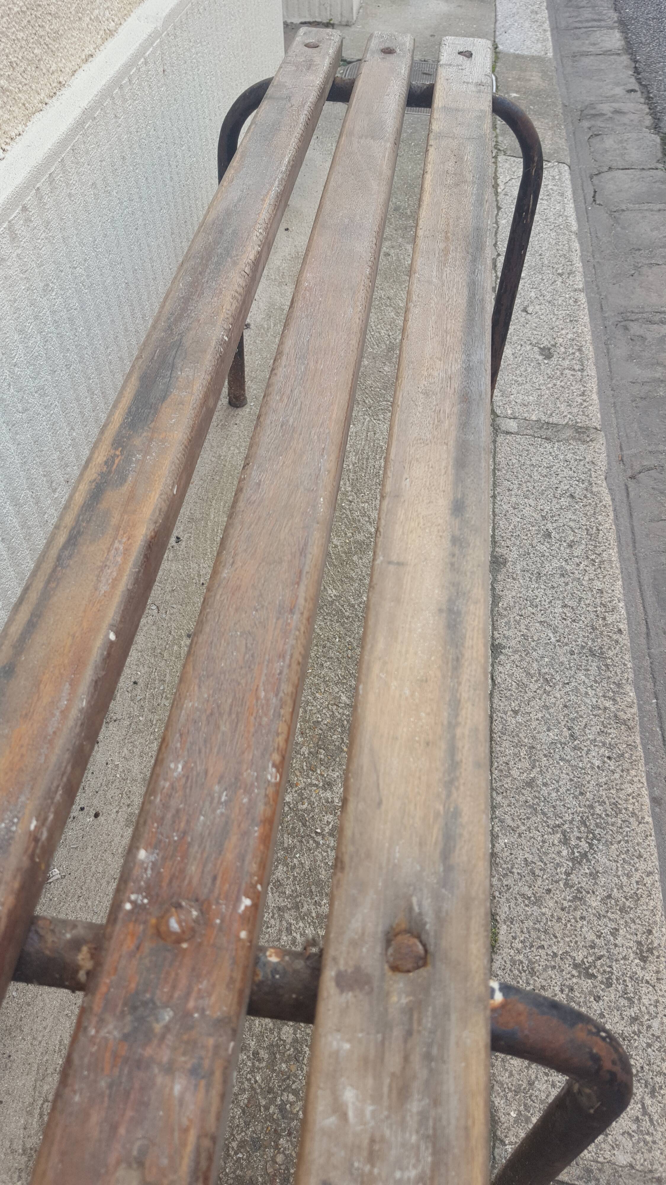 School bench wood and vintage metal
