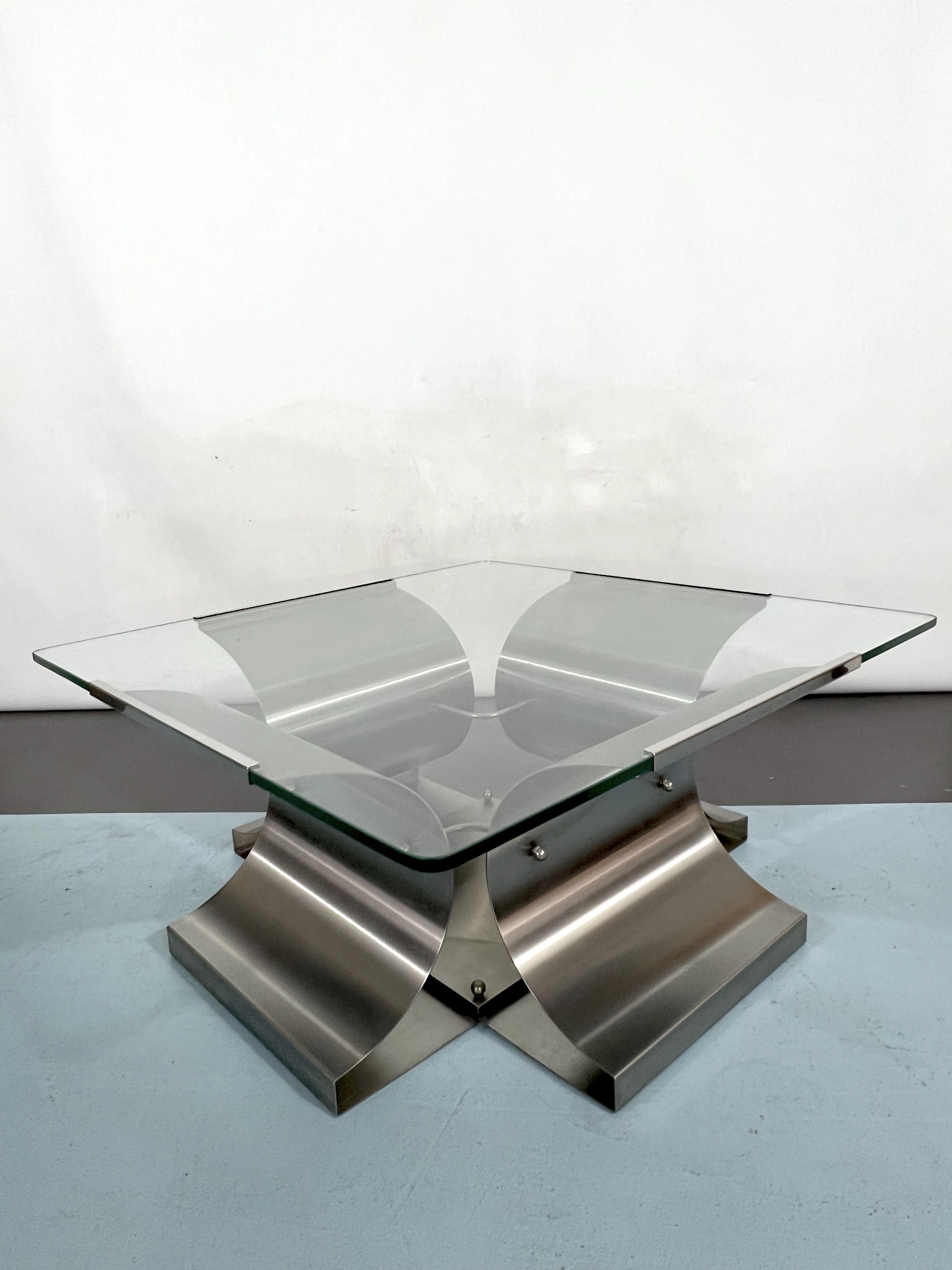 Coffee table in brushed steel 1970