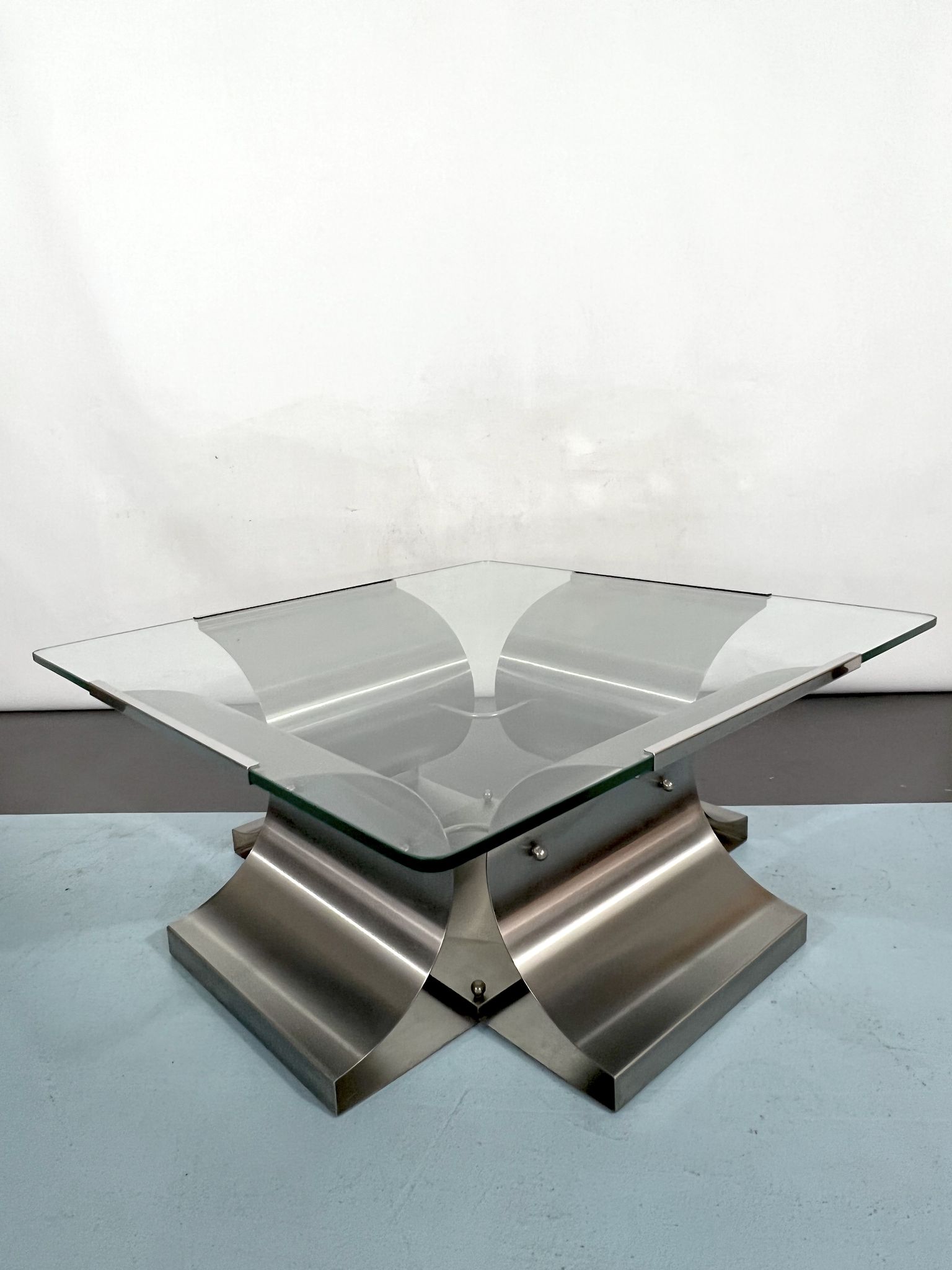 Coffee table in brushed steel 1970