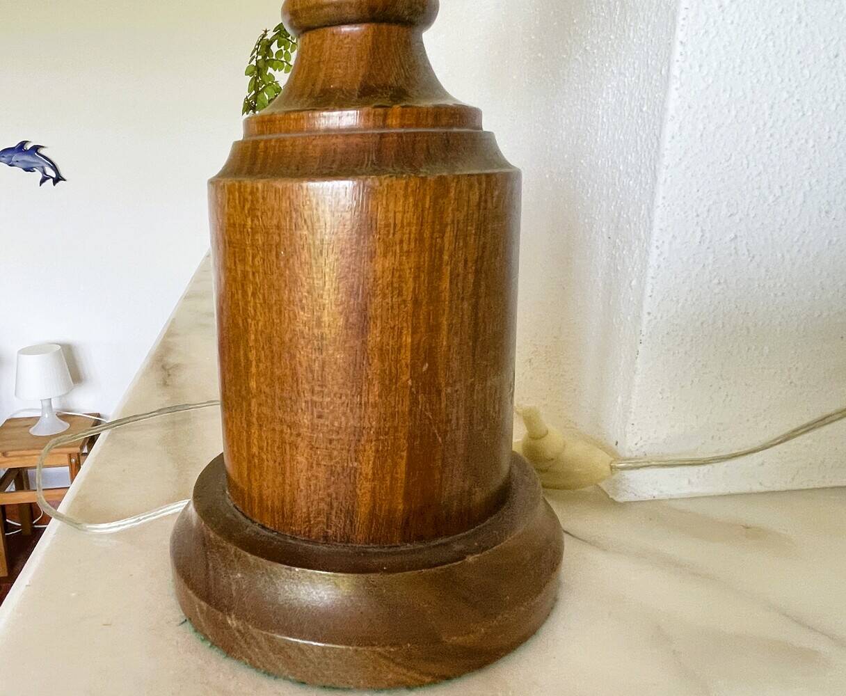 Large wood table lamp with frosted glass