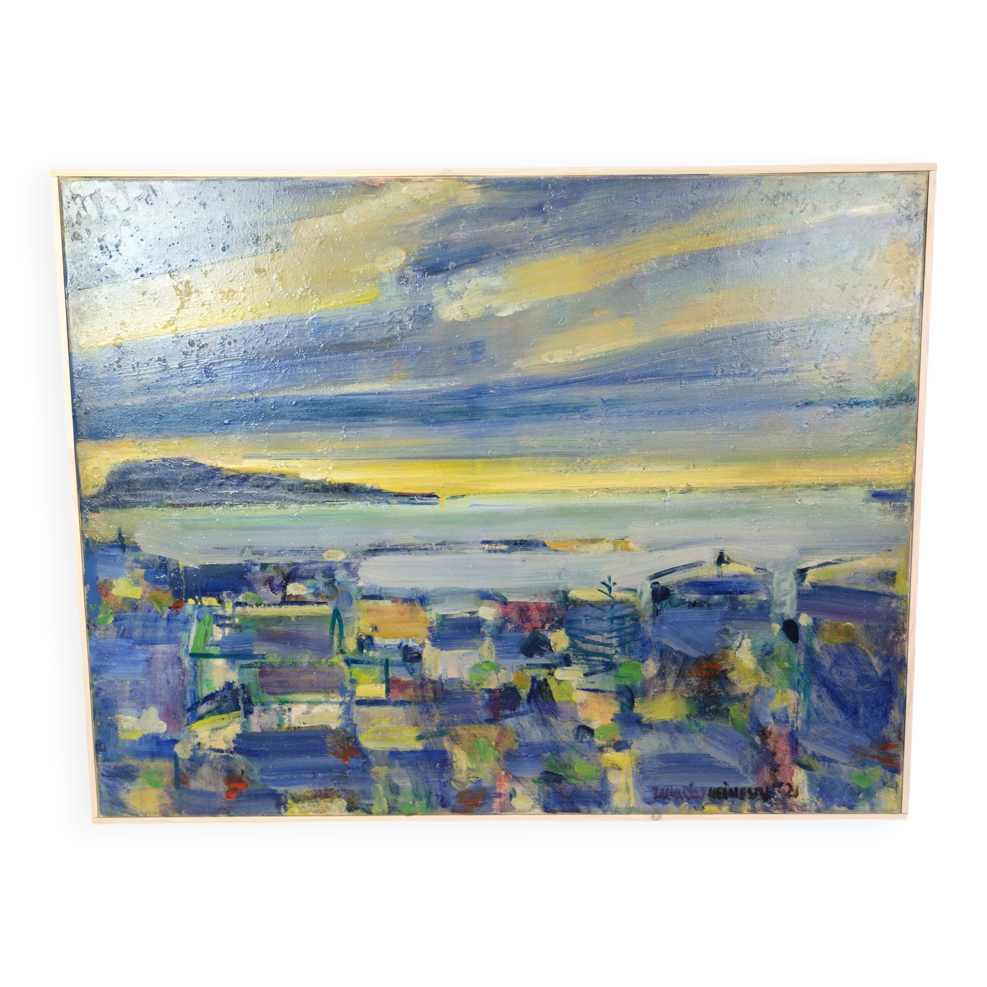 Painting on canvas - Motif Torshavn - Zakarias Heinesen - Signed - 2021