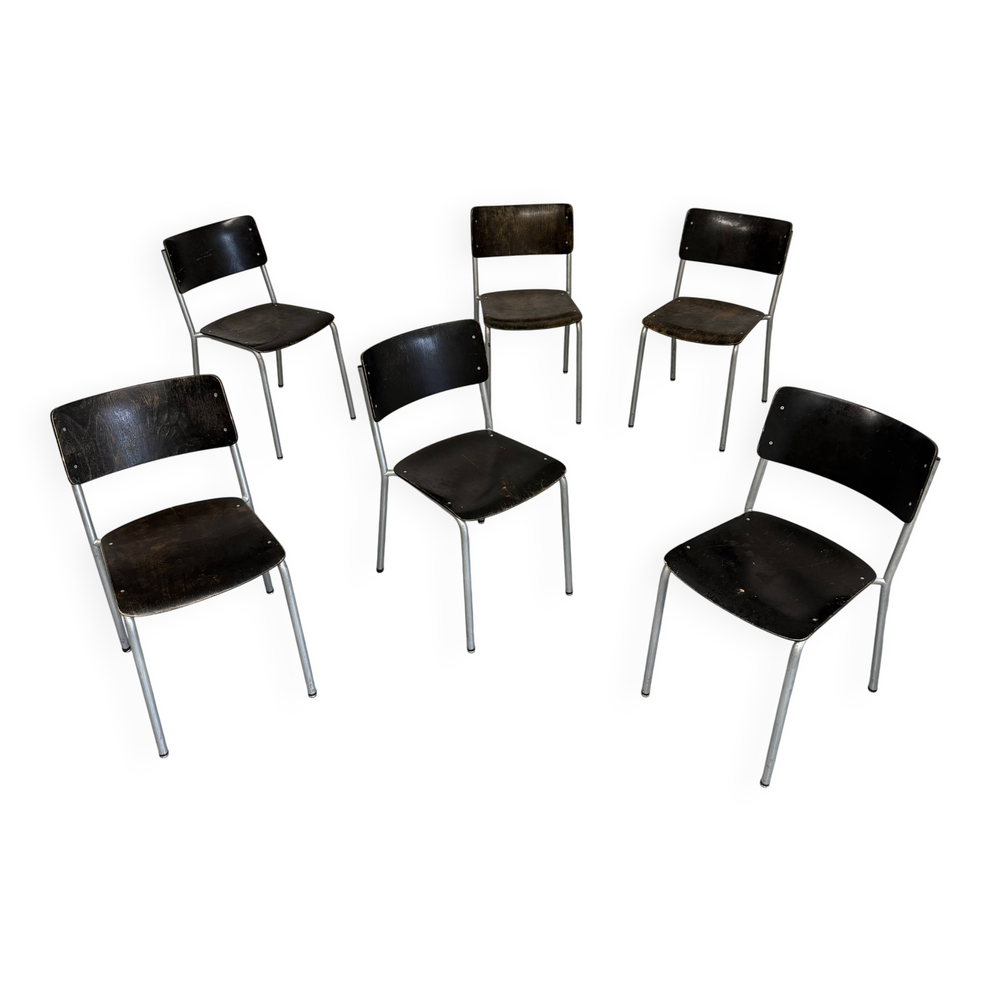 Set of 6 stackable chairs designed by Gustav Hassenpflug, Bauhaus, 1940s.