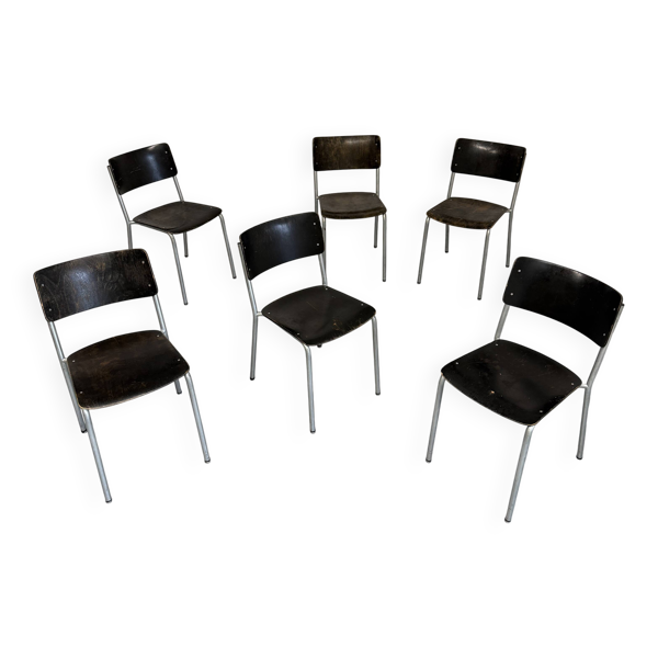 Lot de 6 chaises empilables design Gustav Hassenpflug Bauhaus année 40