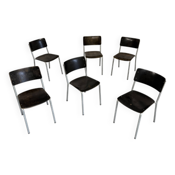 Set of 6 stackable chairs designed by Gustav Hassenpflug, Bauhaus, 1940s.