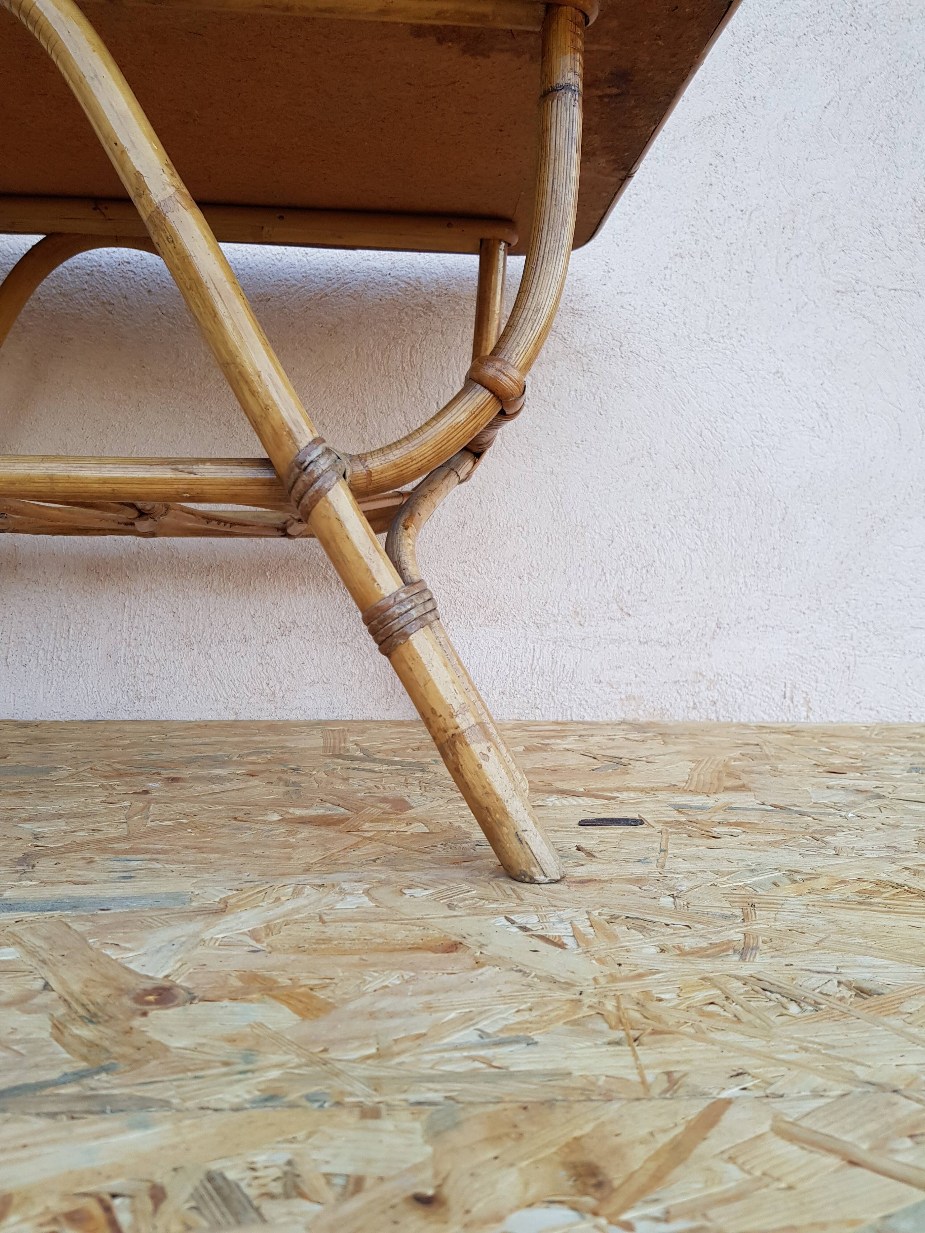 Coffee table rattan wicker years 50-60 vintage