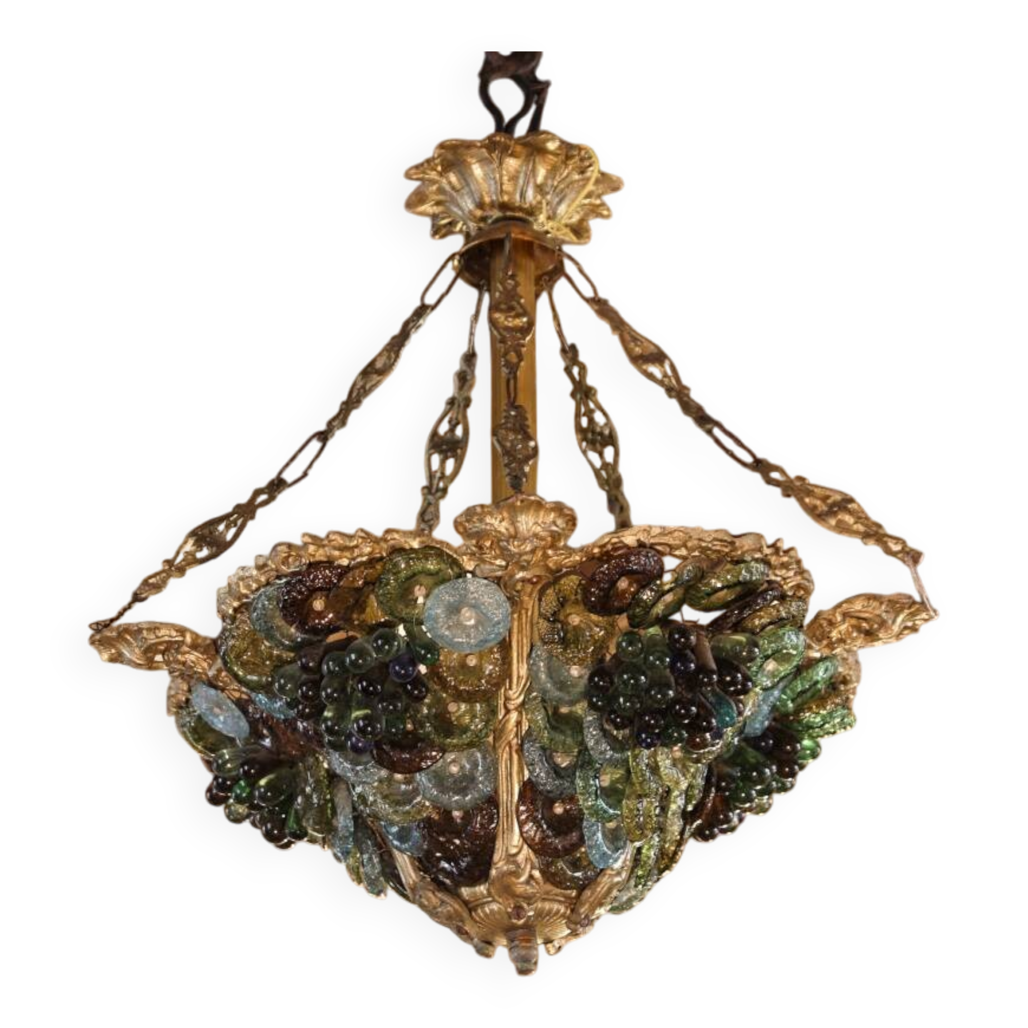 Murano chandelier in bronze, fruit clusters, glass paste