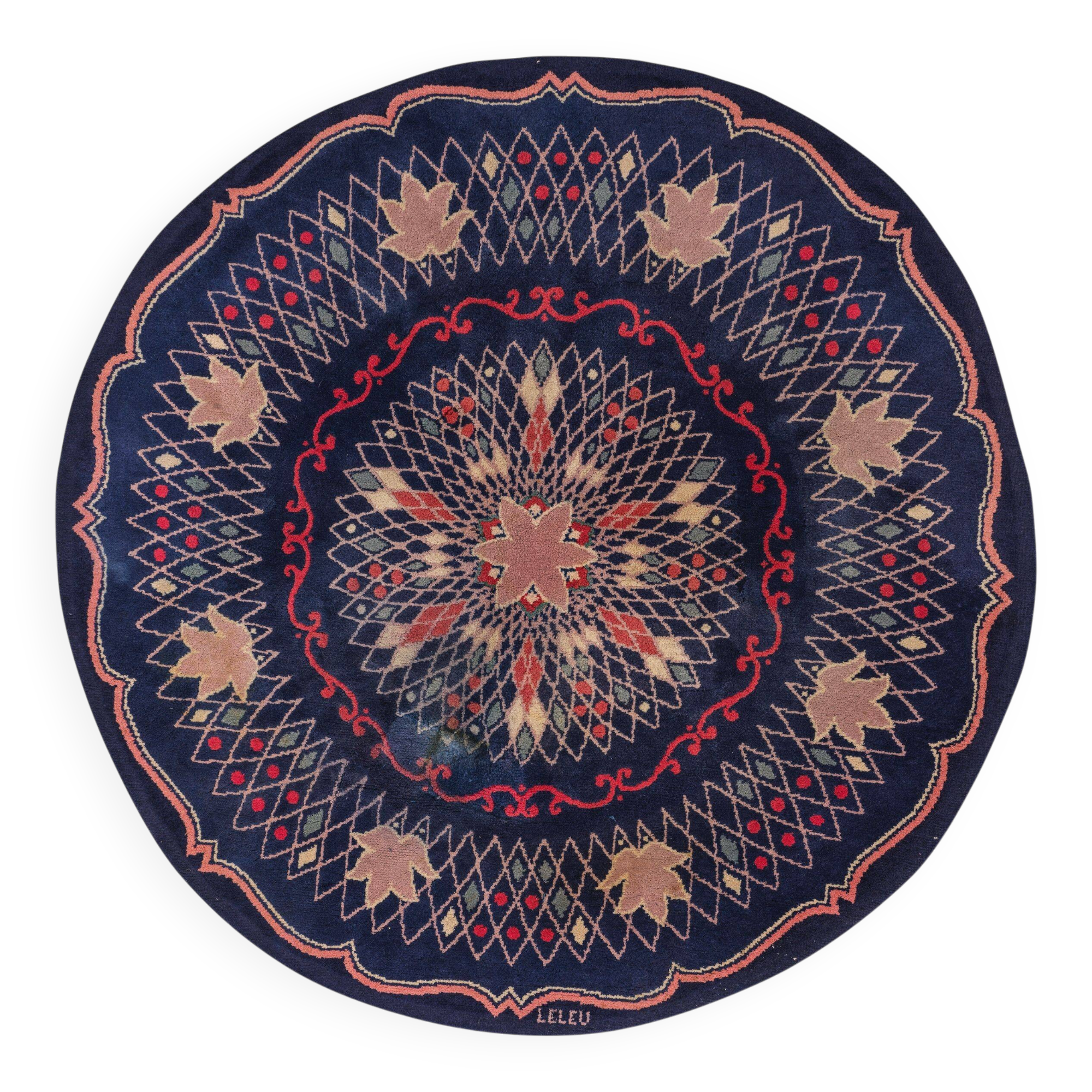 Vintage circular rug signed 'LELEU'