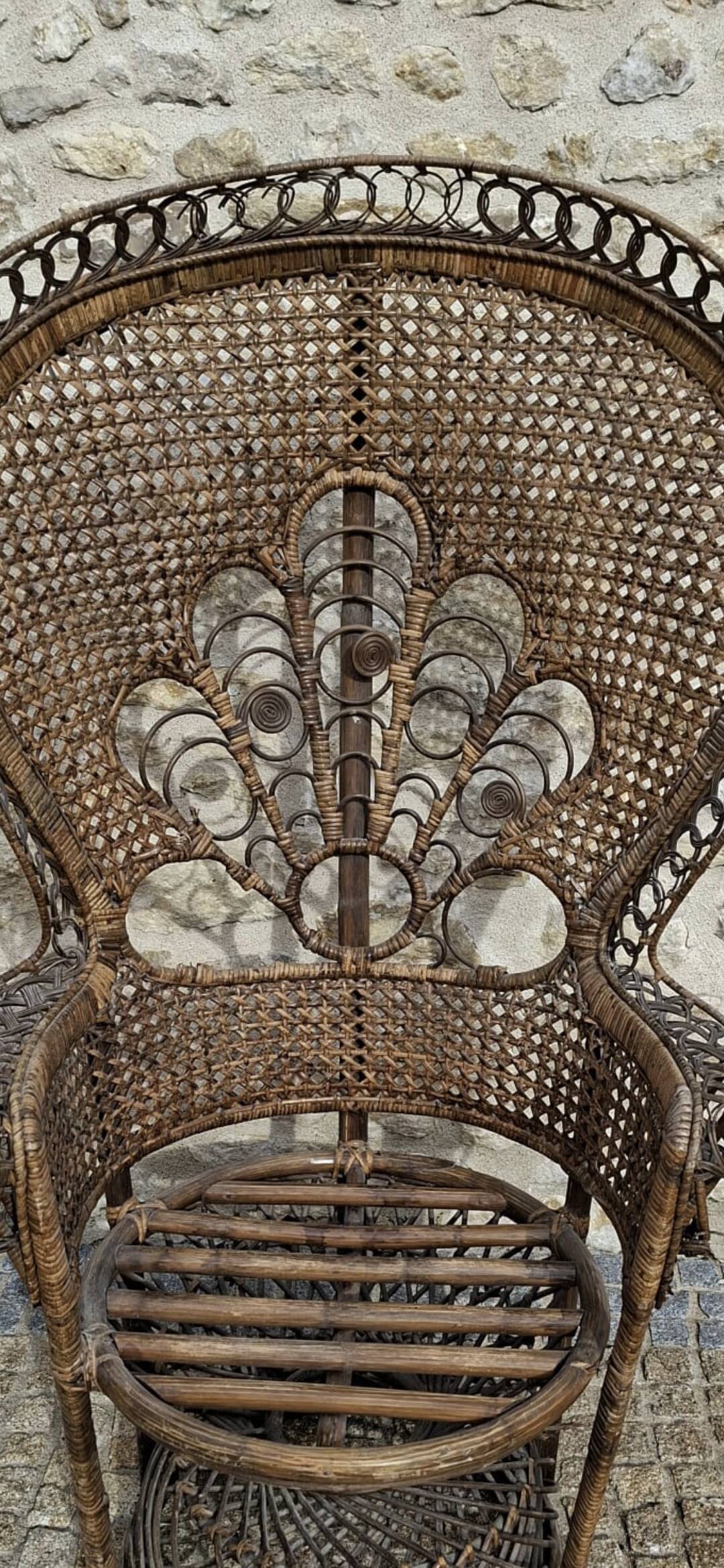 For sale: authentic "Emmanuelle" armchair (Pomare armchair) made of natural rattan.