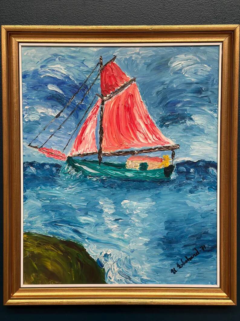 Original Swedish Oil on Panel – “Sailboat on the Water” by U. Ekshard – Signed – Dated 1971 – Vintage & Framed