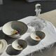 Vintage fruit salad service consisting of a bowl and 7 small dishes.
