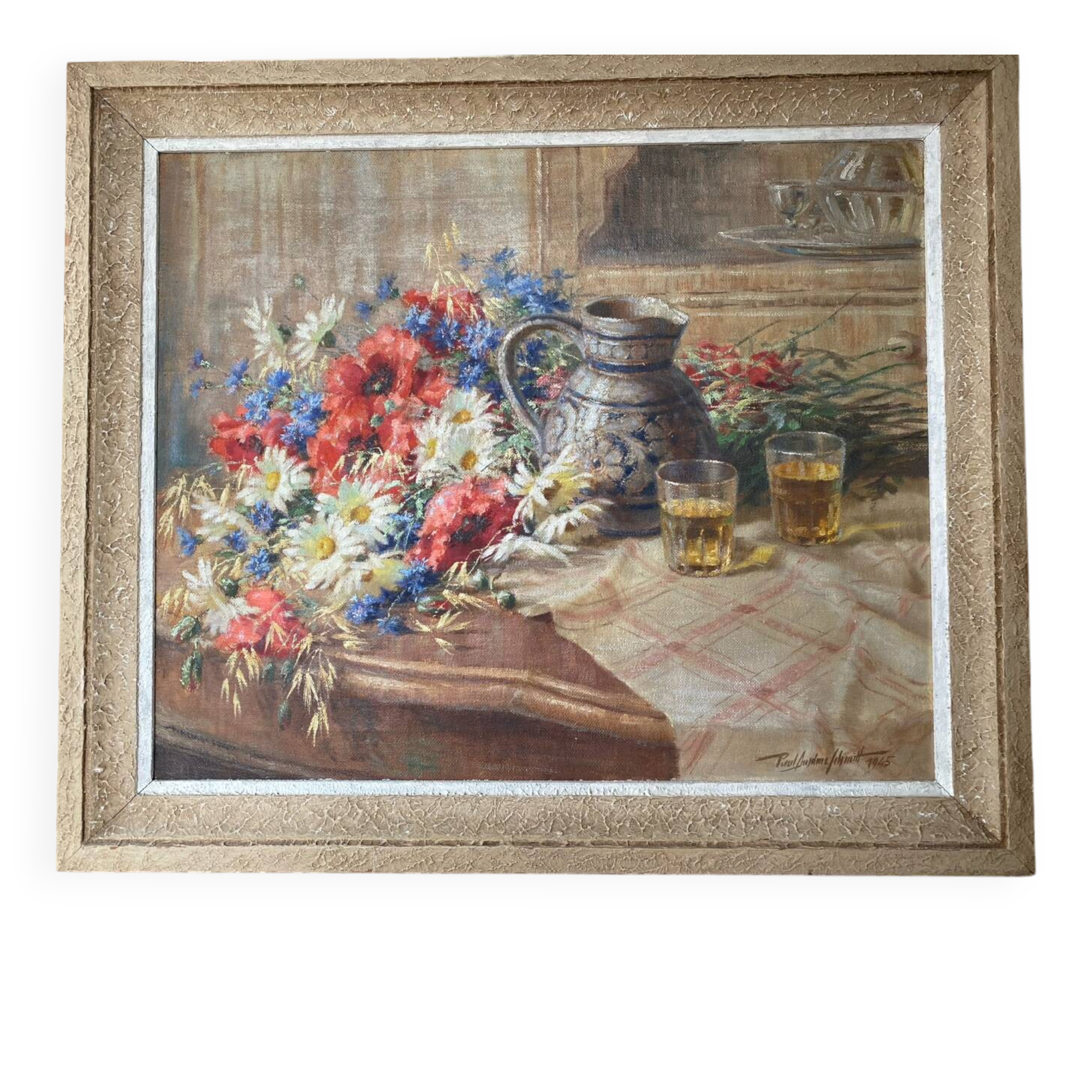 Canvas by Paul Anselme Schmitt 1945 flowers symbolising liberation