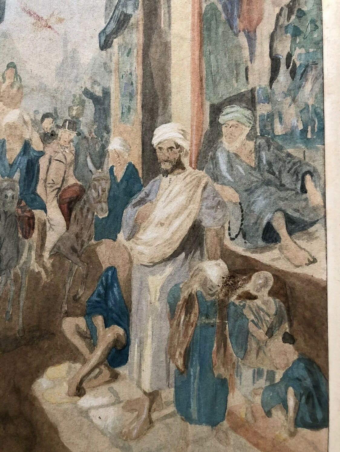 Orientalist watercolor drawing table