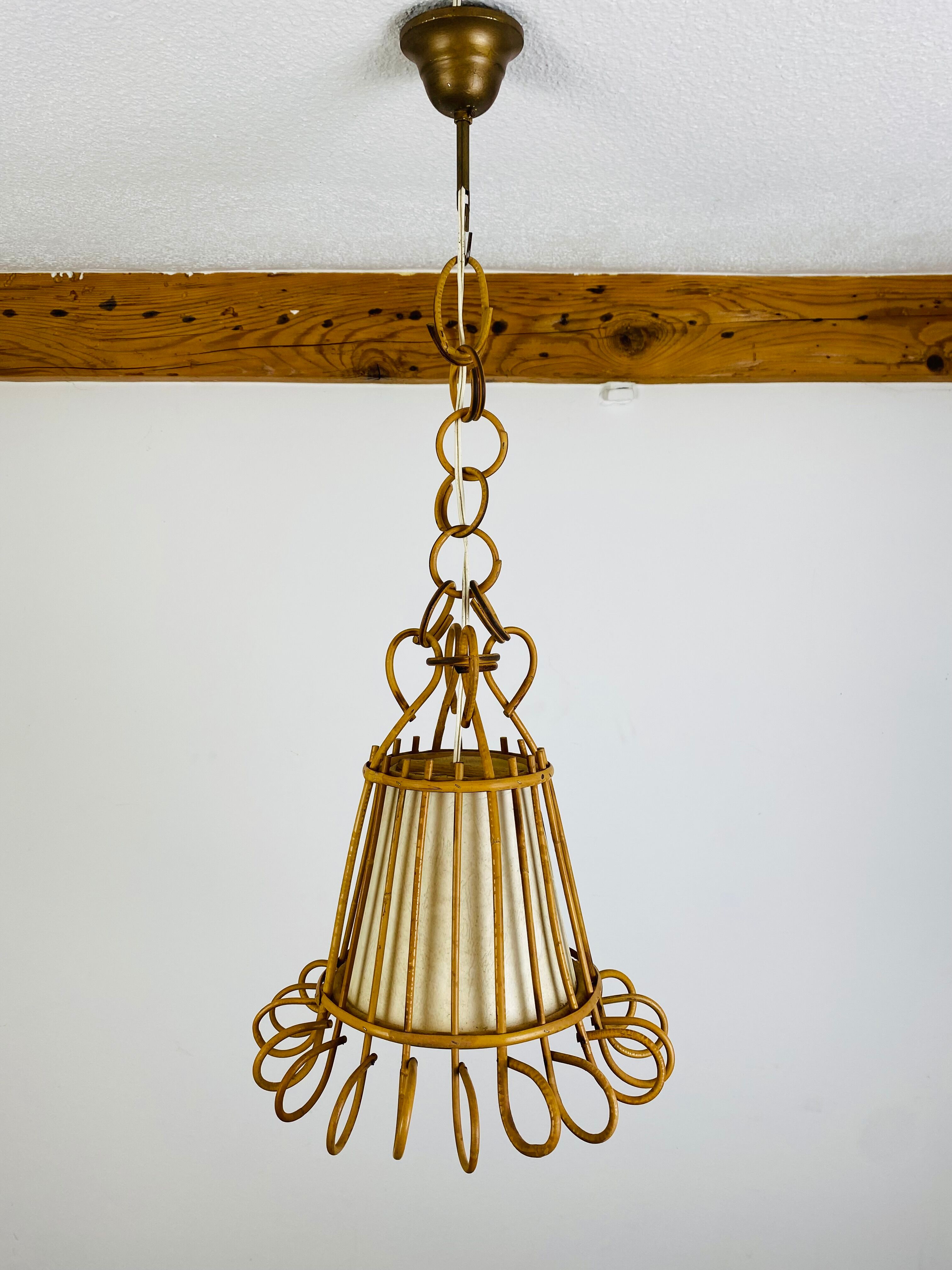 Vintage rattan pendant lamp 60s