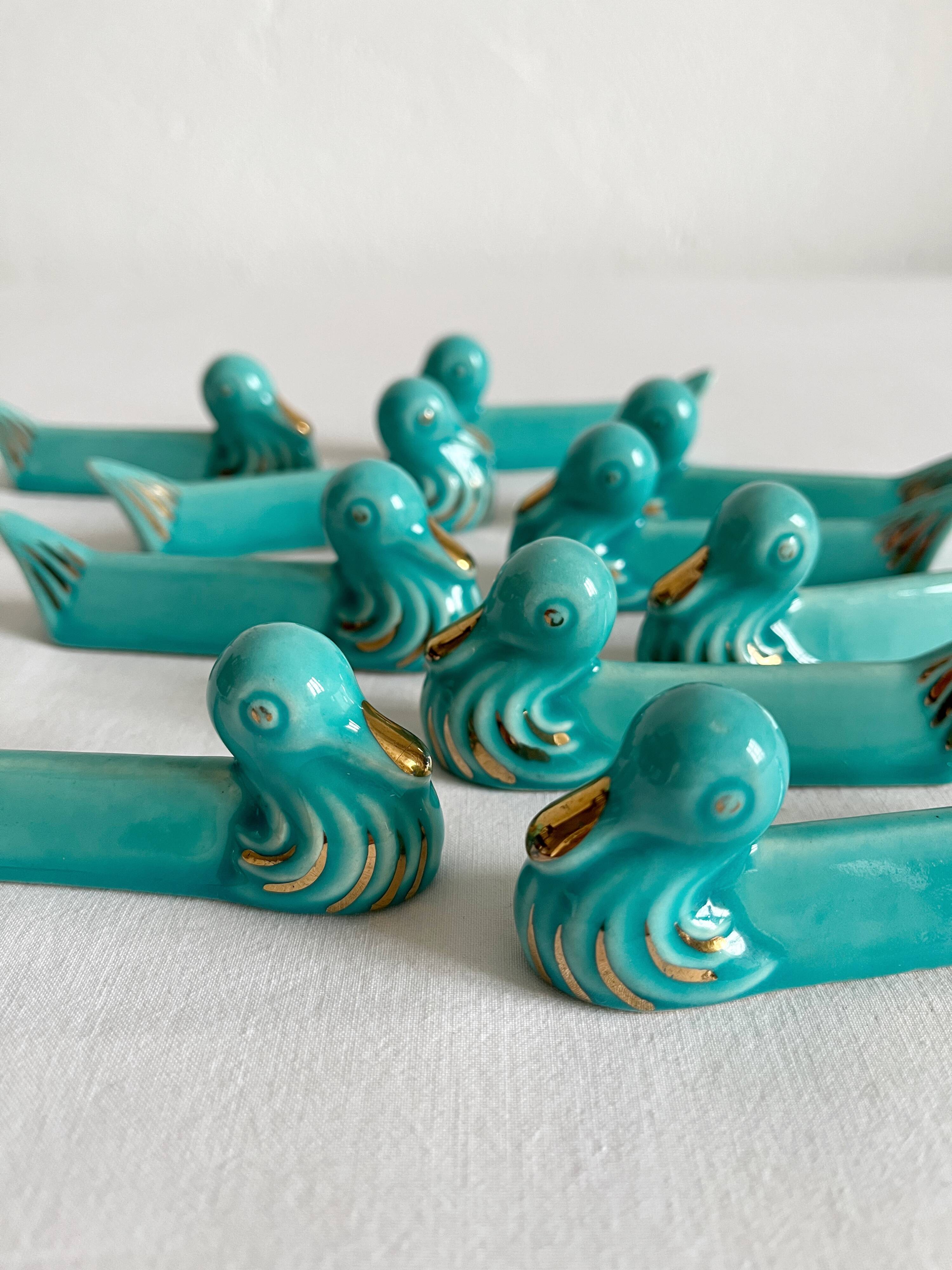 10 vintage duck blue ceramic knife holders from the 50s