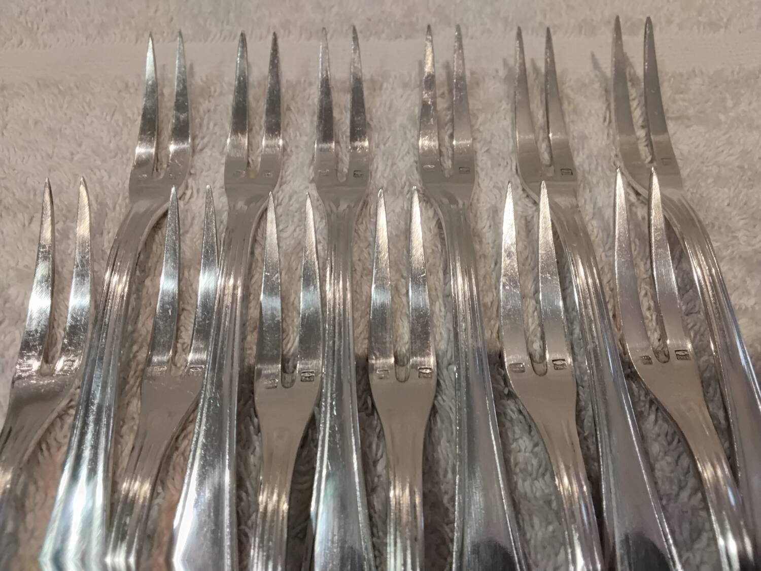 12 silver-plated metal snail forks, SFAM silversmith, Art Deco style