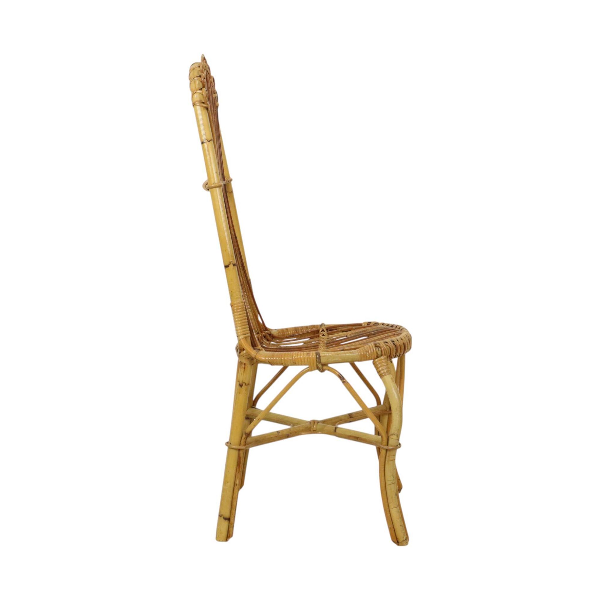 Chaise en bambou rattan boho des années 60 au design italien