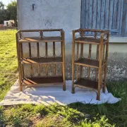 Set of 2 vintage bamboo rattan bedside shelves