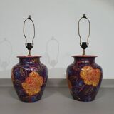 Hand - turned ceramic / glazed vase lamp holders French 1980s