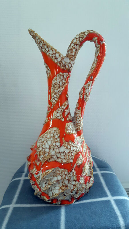Large vase orange jug "fat lava" signed Vallauris.